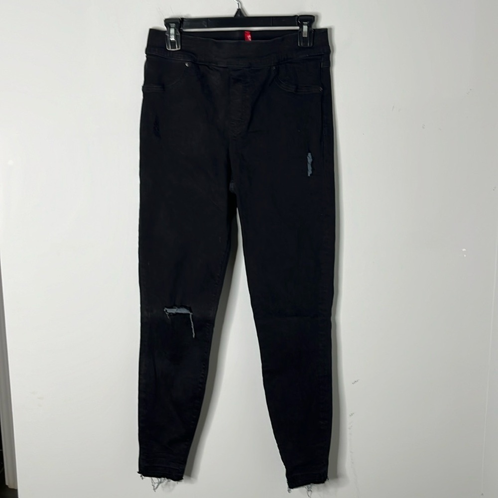 Spanx Black Vintage Distressed Ankle Skinny Raw Hem Pull On Jeans - Picture 2 of 7
